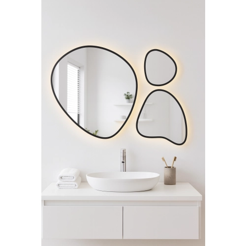 Zestaw trzech luster organicznych w ramie z podświetleniem - FLORA W RAMIE LED